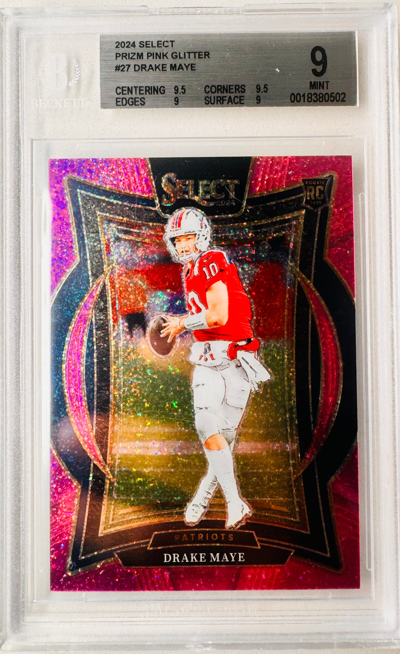 Drake Maye 2024 Select Pink Glitter Rookie /15 BGS 9