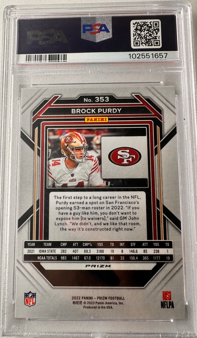 Brock Purdy 2022 White Sparkle Prizm Rookie PSA 8