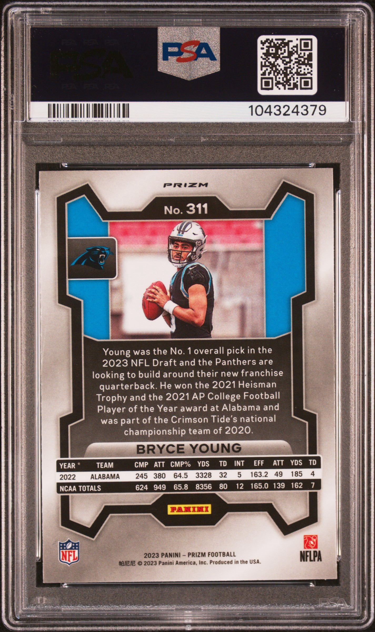 Bryce Young 2023 Prizm White Sparkle Rookie PSA 10