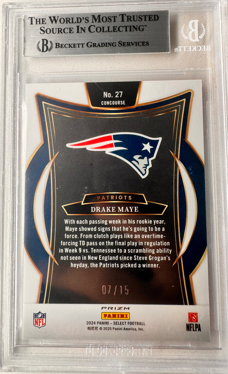 Drake Maye 2024 Select Pink Glitter Rookie /15 BGS 9
