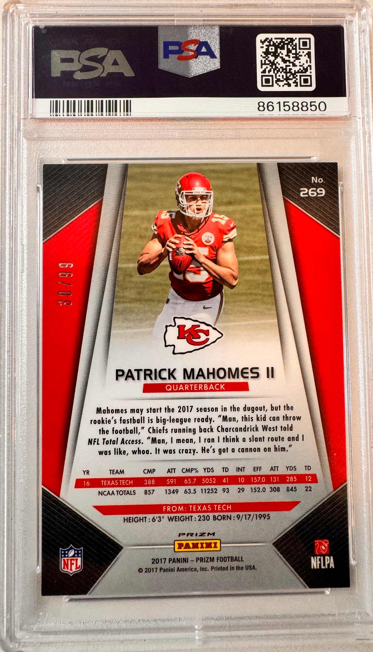 Patrick Mahomes 2017 Rookie Green Scope /99 PSA 9