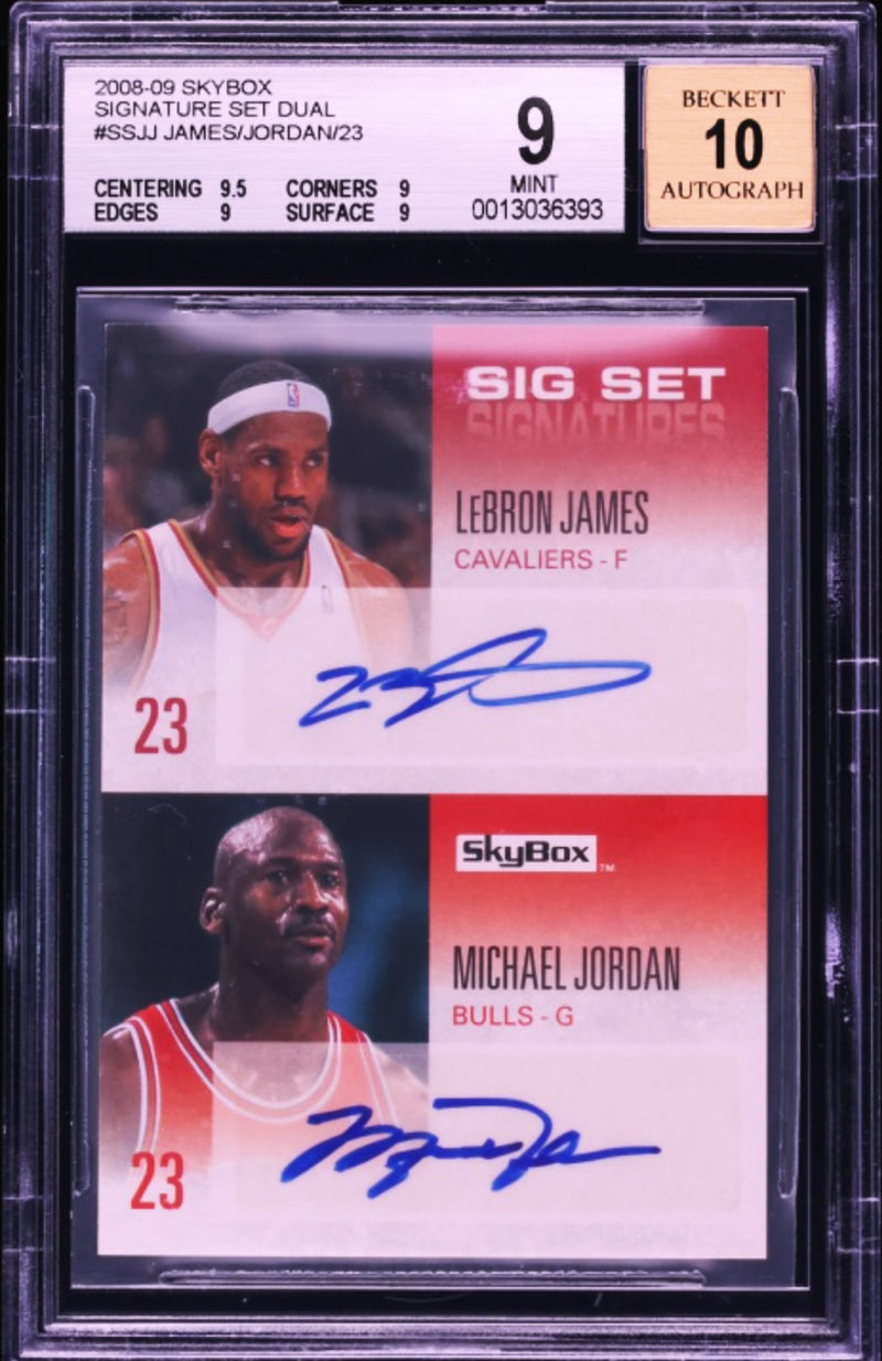 LeBron James Michael Jordan 2008 SkyBox Dual Autograph /23 BGS 9 / 10 Auto