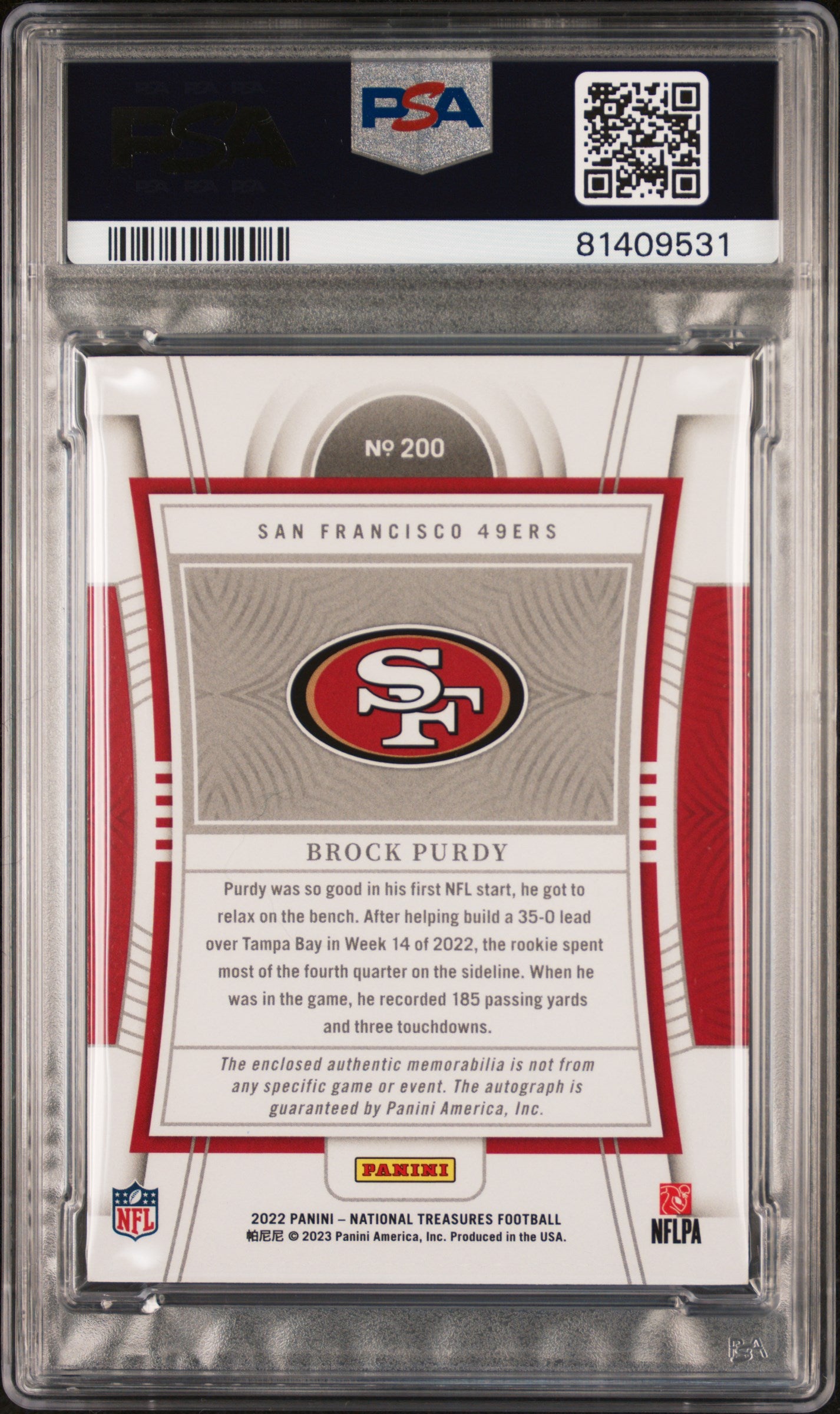 Brock Purdy 2022 National Treasures Stars & Stripes /25 Rookie PSA 8.5
