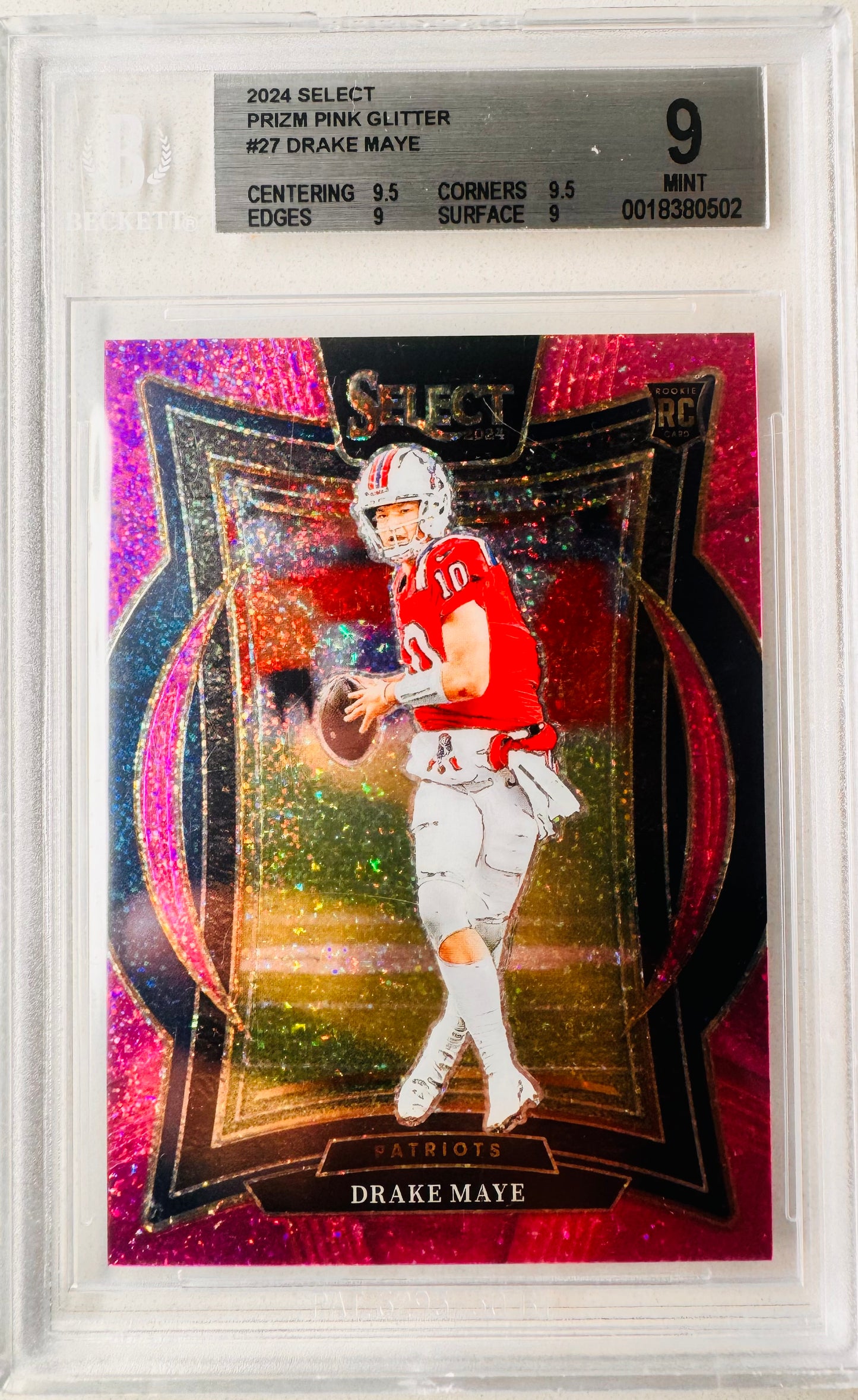 Drake Maye 2024 Select Pink Glitter Rookie /15 BGS 9