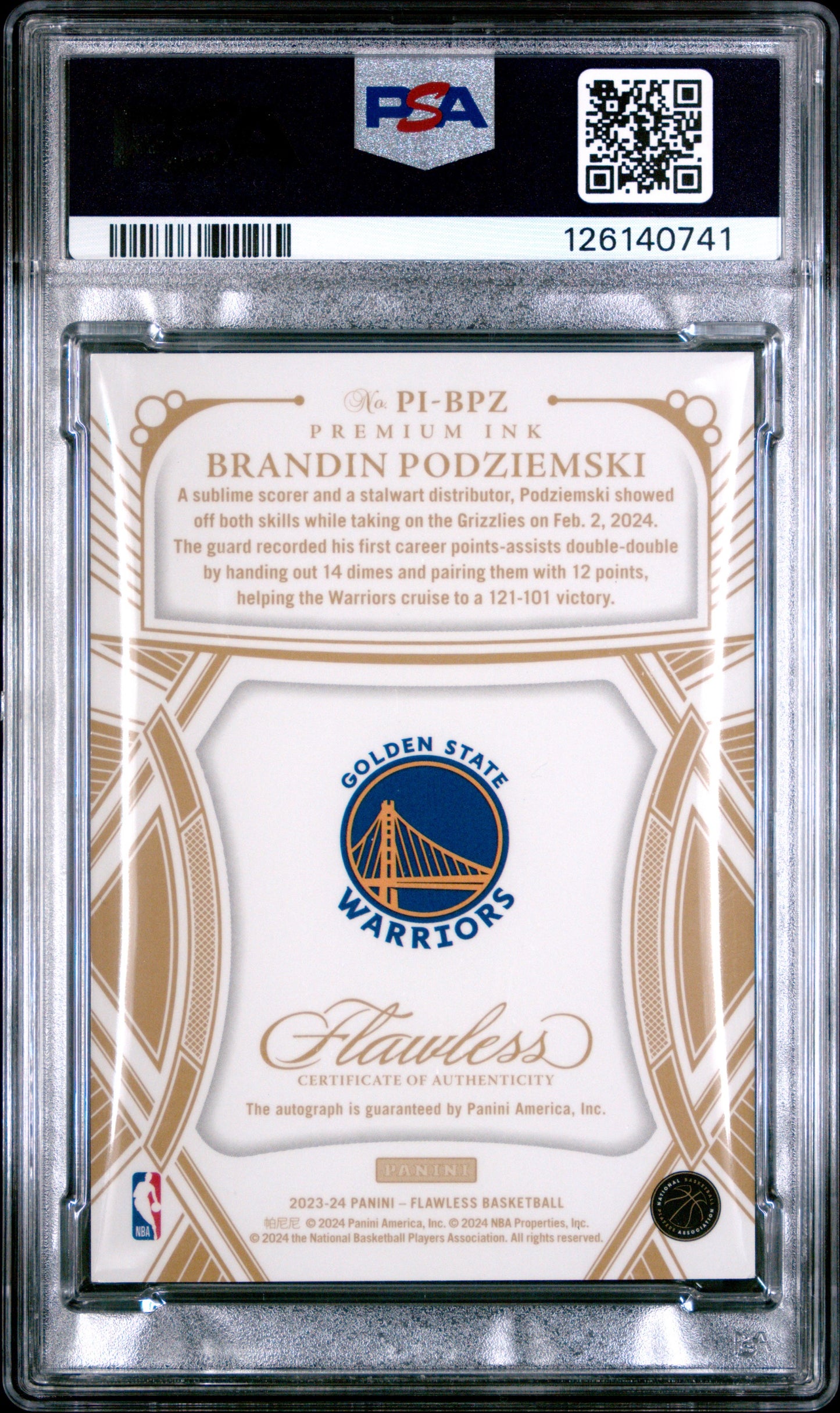 Brandin Podziemski 2023 Flawless Blue /8 Rookie Auto PSA 8