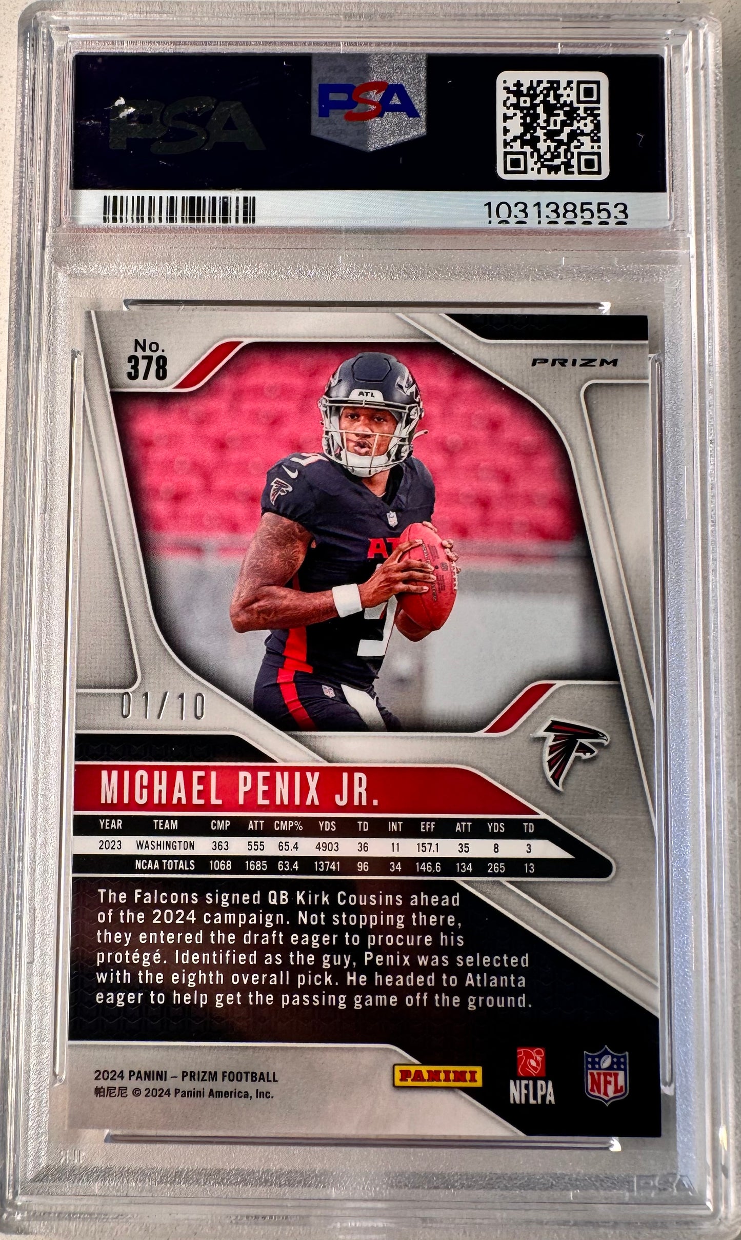 Michael Penix Jr. 2024 True Gold Prizm /10 PSA 9