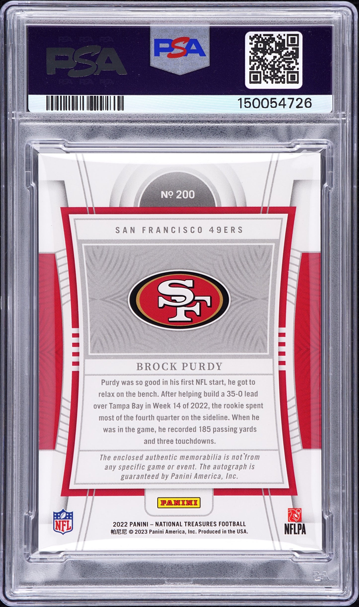 Brock Purdy 2022 National Treasures /99 Rookie Patch Auto PSA 8