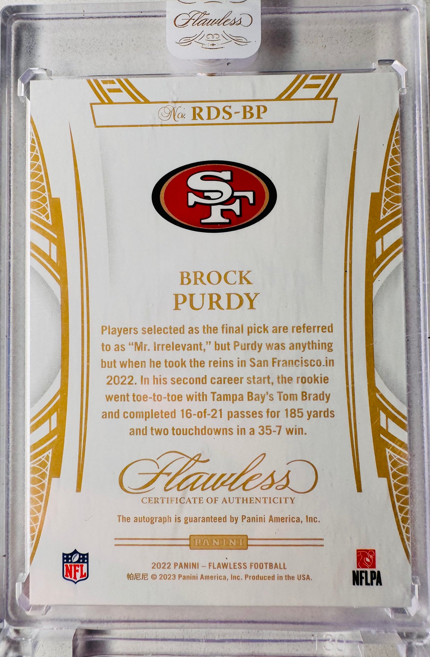 Brock Purdy 2022 Flawless Rookie Auto /20 Sealed