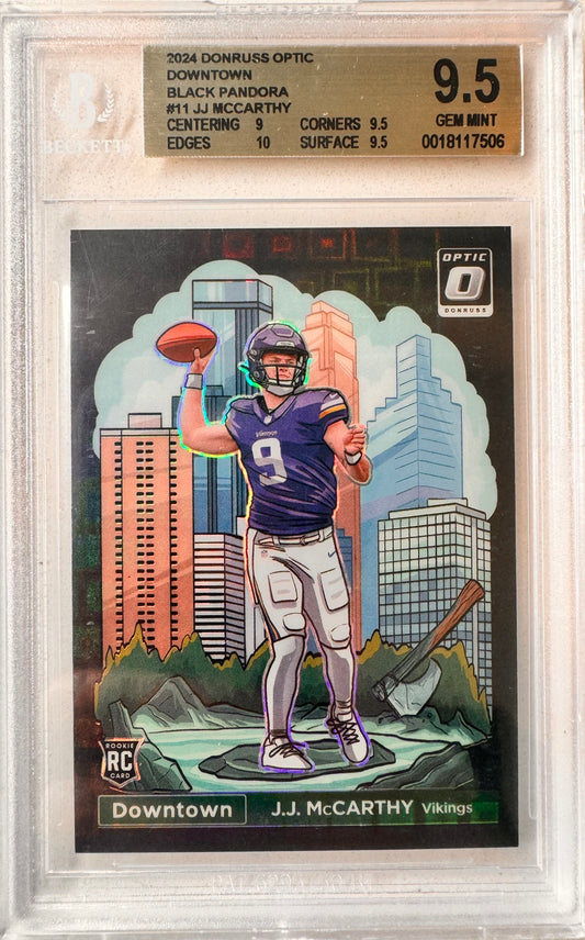 JJ McCarthy 2024 Optic Downtown Black Pandora /25 Rookie BGS 9.5