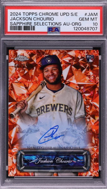Jackson Chourio 2024 Topps Chrome Update Orange /25 Auto PSA 10