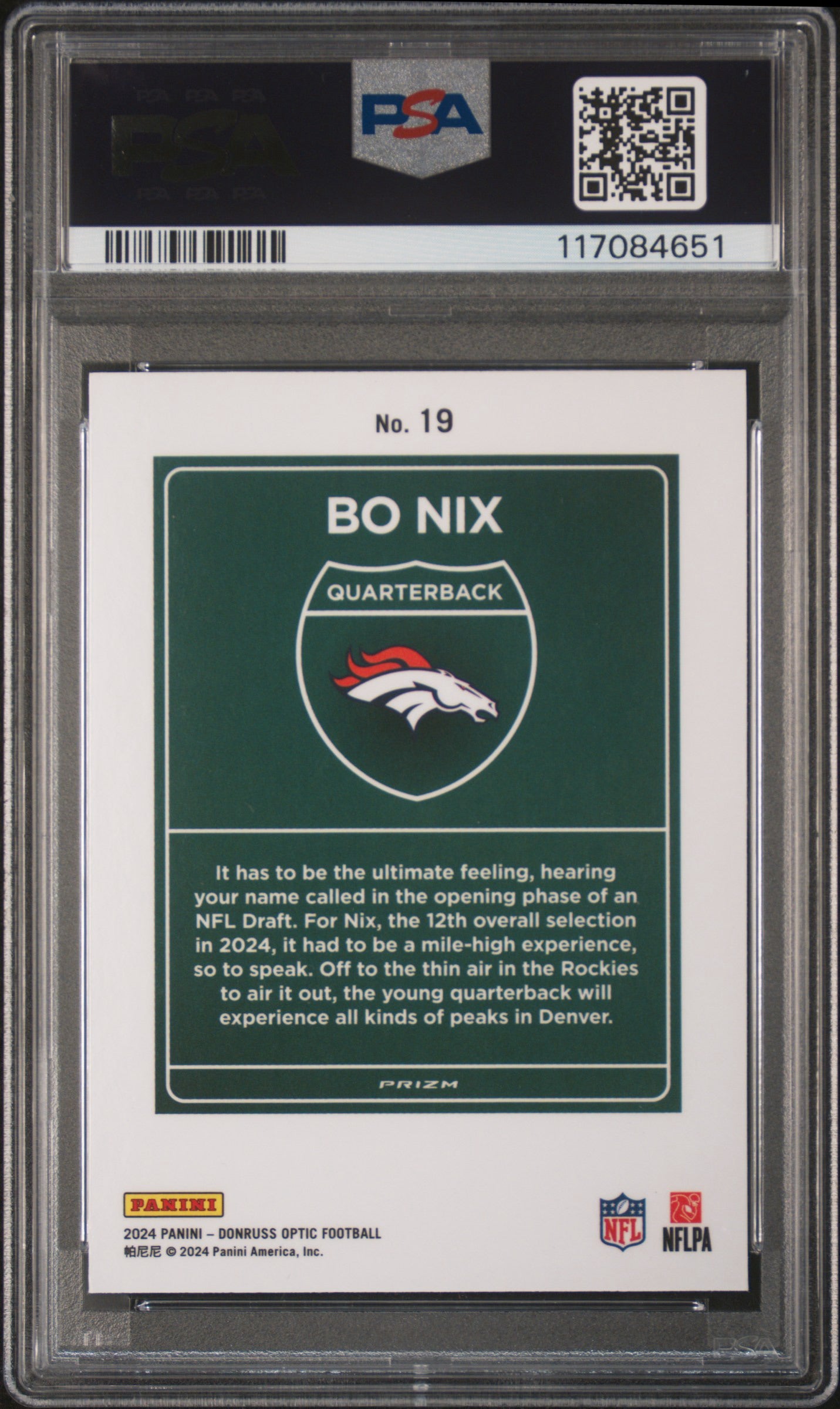 Bo Nix 2024 Optic Downtown Rookie PSA 10