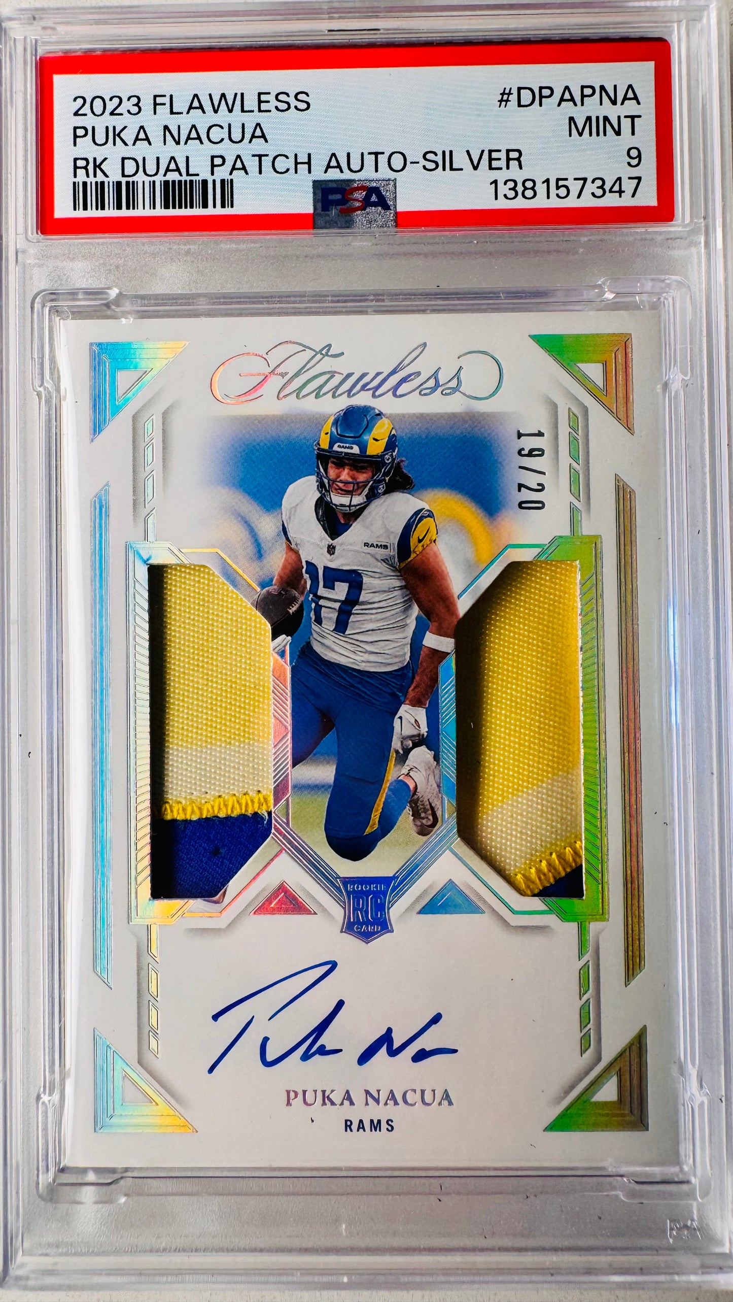 Puka Nacua 2023 Flawless Rookie Dual Patch Auto /20 PSA 9
