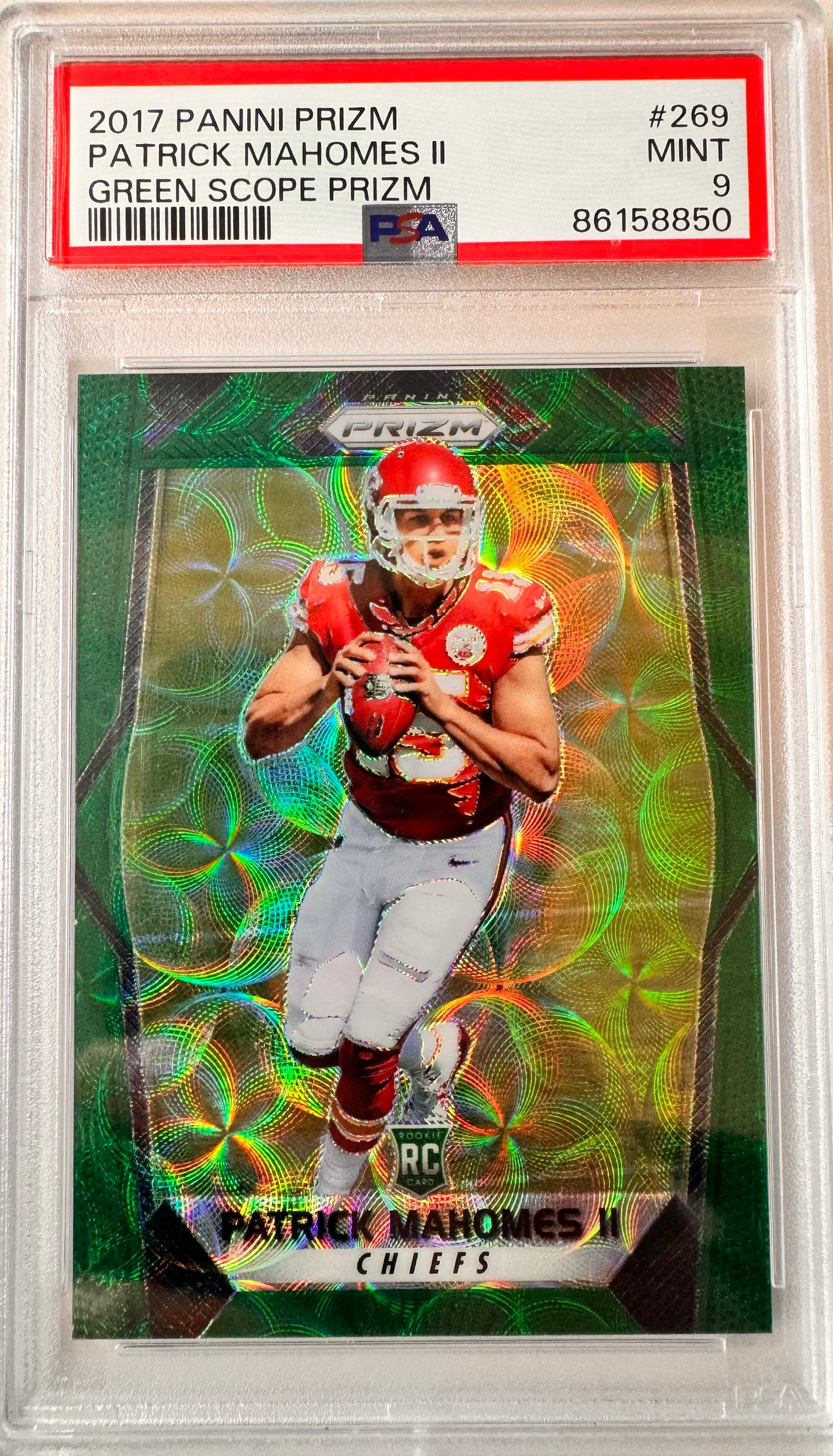 Patrick Mahomes 2017 Rookie Green Scope /99 PSA 9