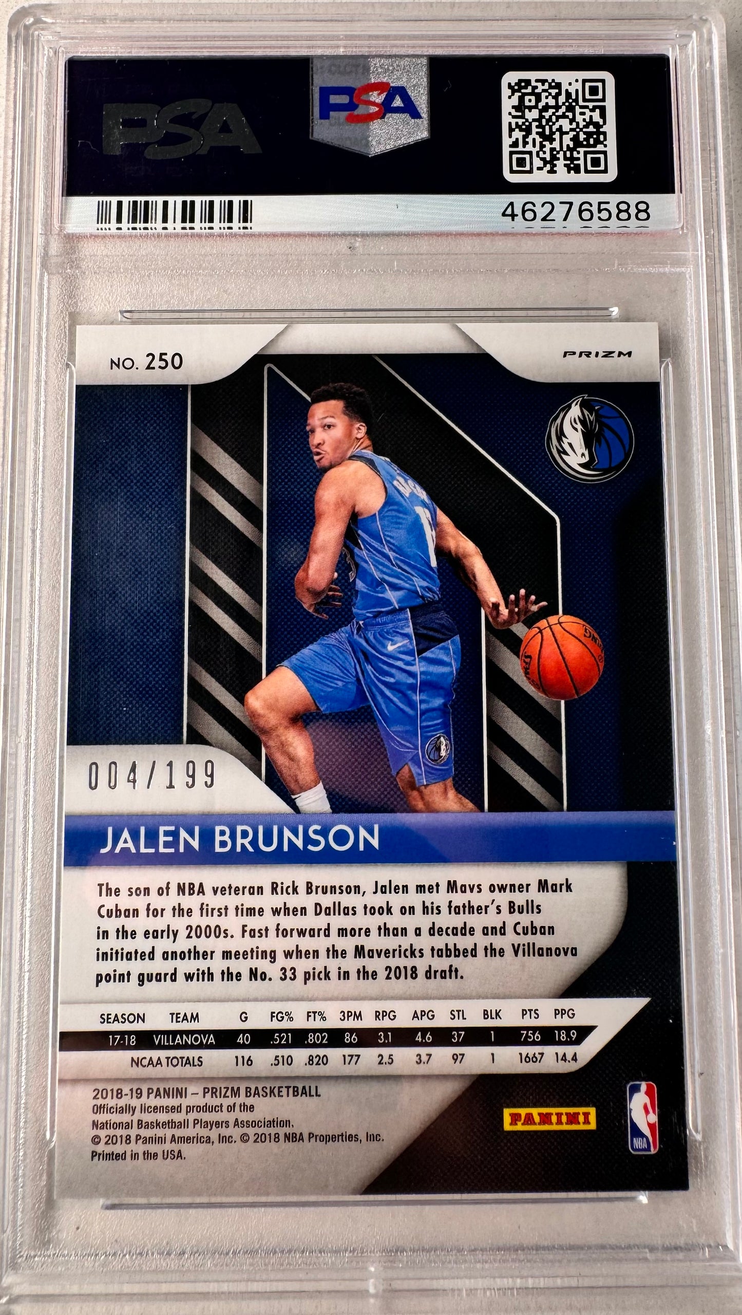 Jalen Brunson 2018 Prizm Blue /199 PSA 10