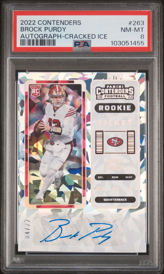 Brock Purdy 2022 Contenders Cracked Ice Rookie Auto /22 PSA 8