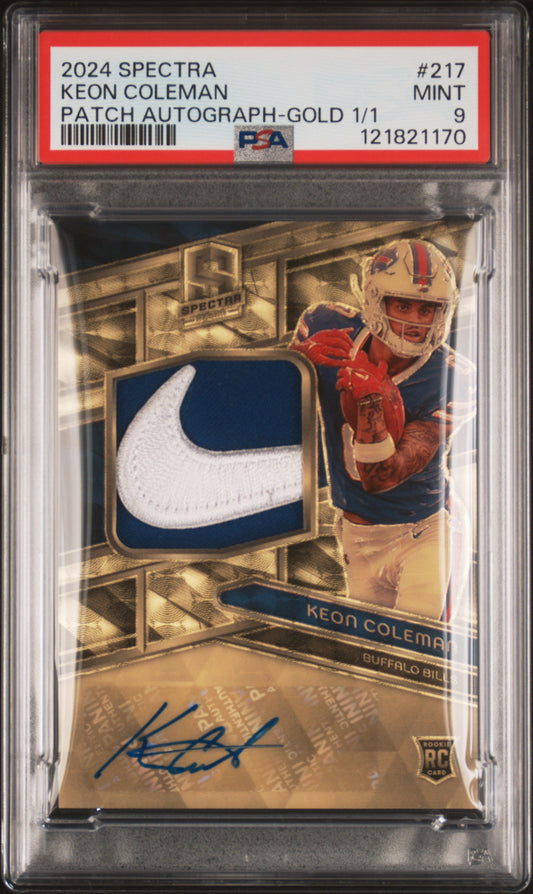 Keon Coleman 2024 Spectra Gold 1/1 Rookie Patch Auto PSA 9