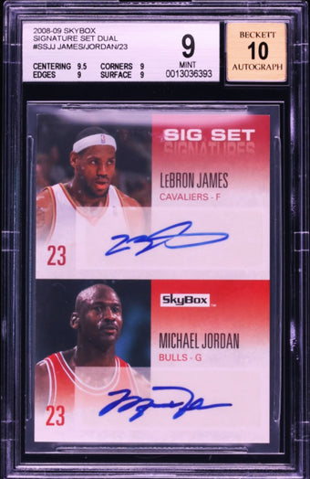 LeBron James Michael Jordan 2008 SkyBox Dual Autograph /23 BGS 9 / 10 Auto