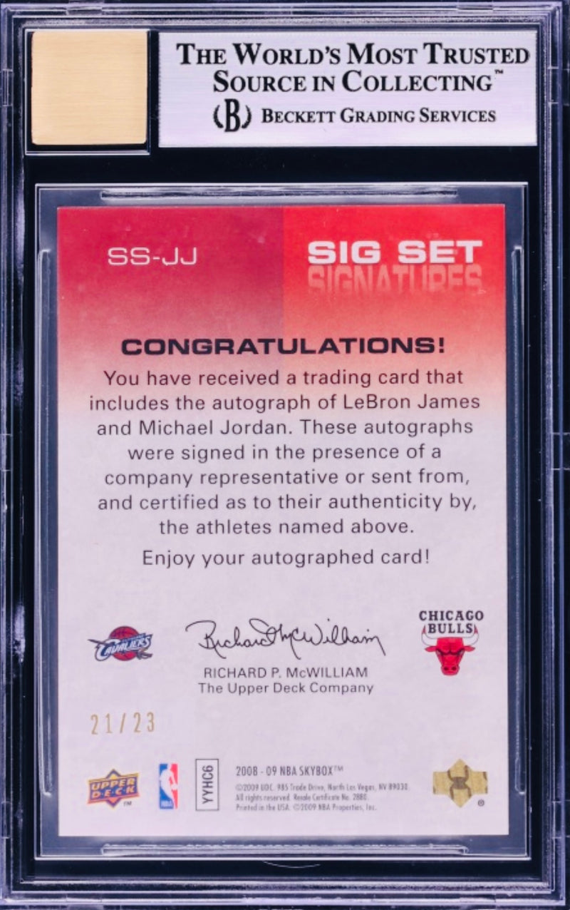 LeBron James Michael Jordan 2008 SkyBox Dual Autograph /23 BGS 9 / 10 Auto