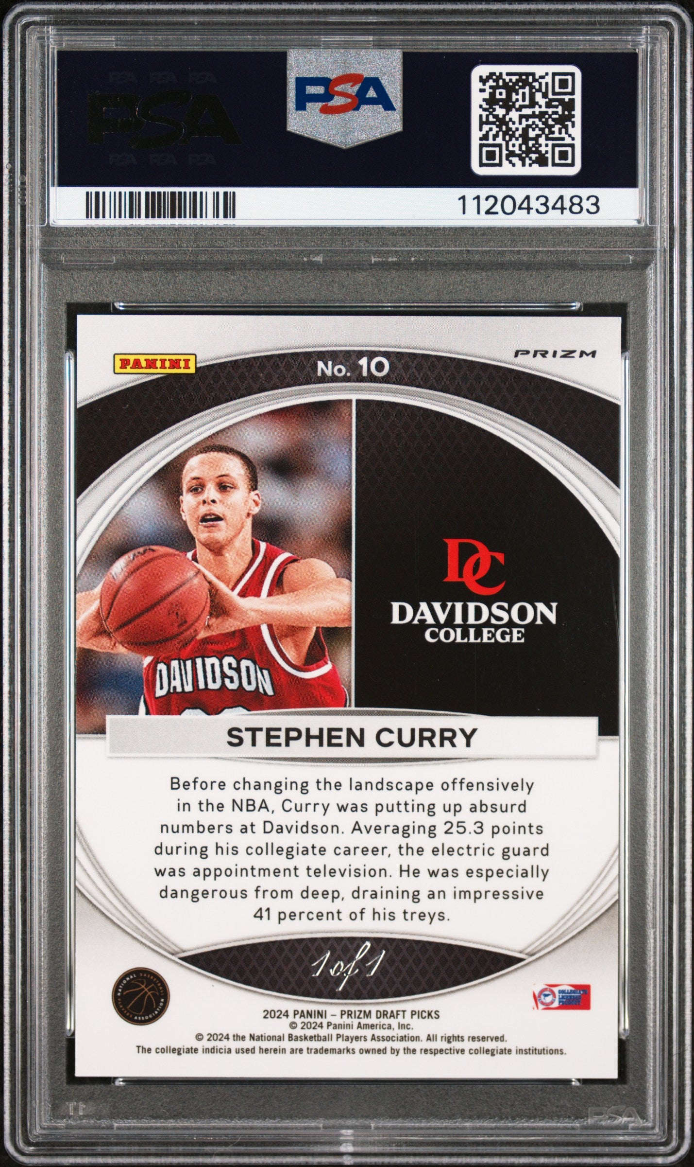Stephen Curry 2024 Prizm Draft Picks Black 1/1 PSA 9