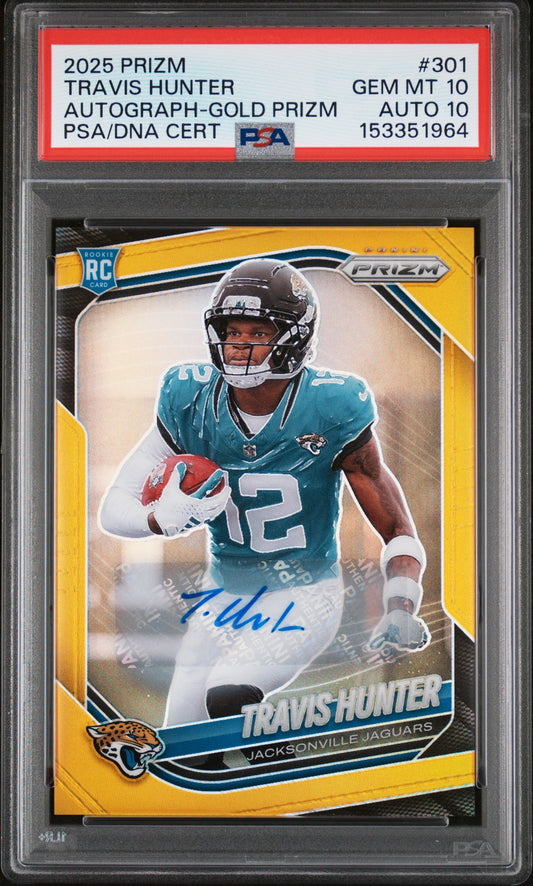 Travis Hunter 2025 Gold Prizm Rookie Auto PSA 10 / Auto 10